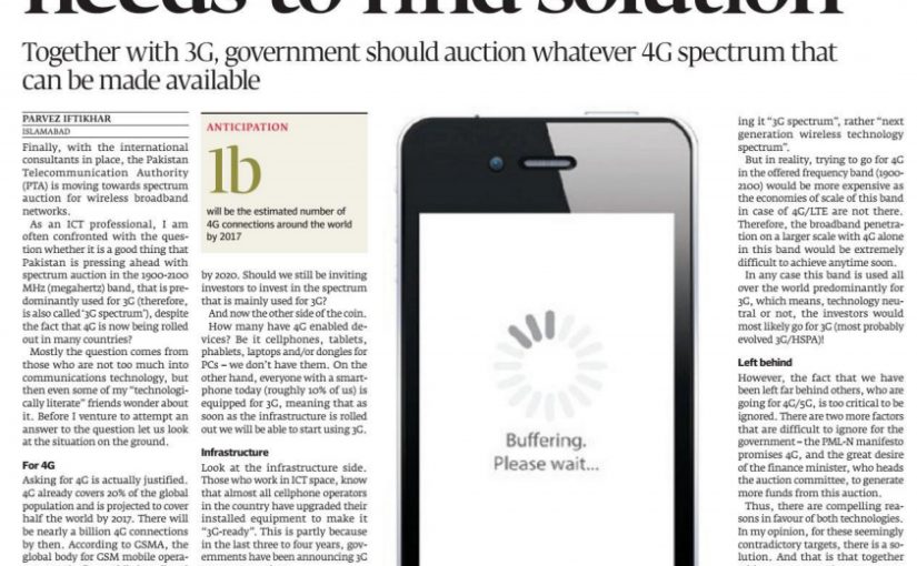 The Express Tribune – Full Spectrum 3G, 4G or 5G – country needs to find solution