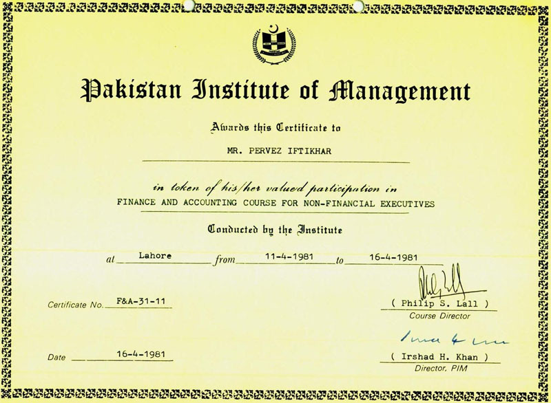 certification of finance