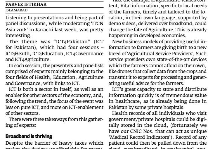 The Express Tribune – ICT adoption – a must for all sectors, 03-Oct-2016