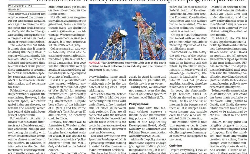 The Express Tribune: Wasted year for telecom sector, 28 December 2020
