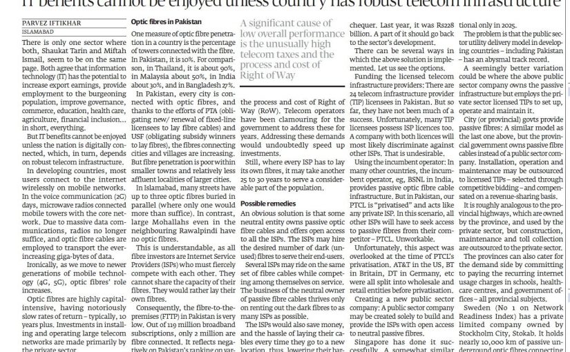The Express Tribune: Increasing optic fibre penetration, 29 August 2022