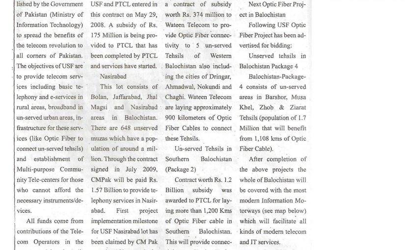 Balochistan Times – Projects of Universal Service Fund (Ministry of IT) in Balochistan