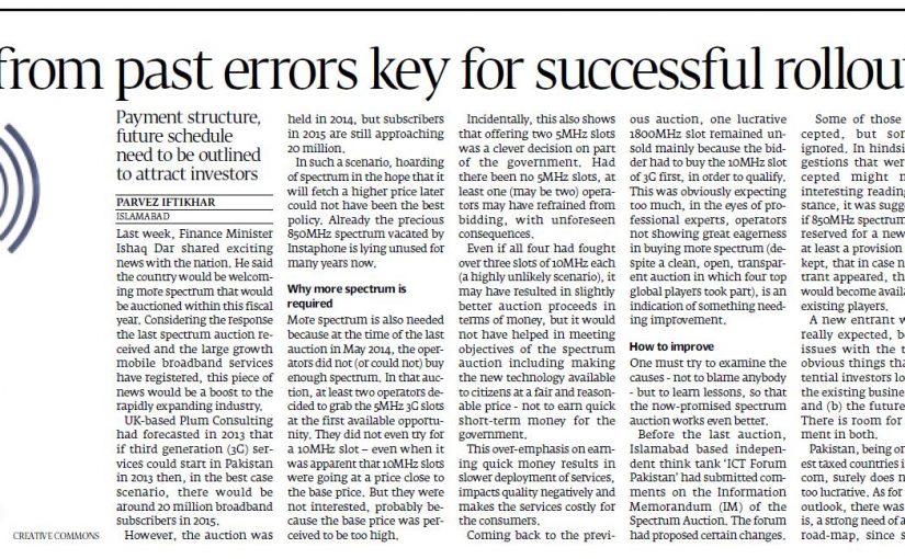 The Express Tribune – Learning from past errors key for successful rollout, 21-Sep-2015