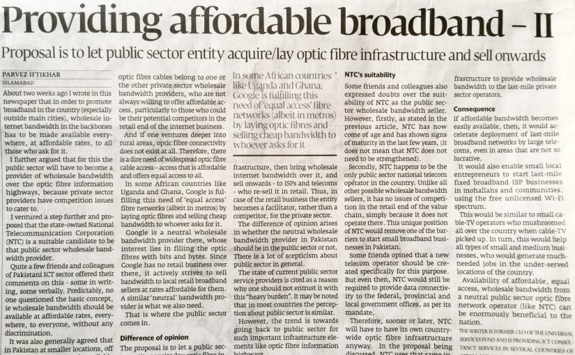 The Express Tribune – Providing affordable broadband -II, 11-Sep-2016