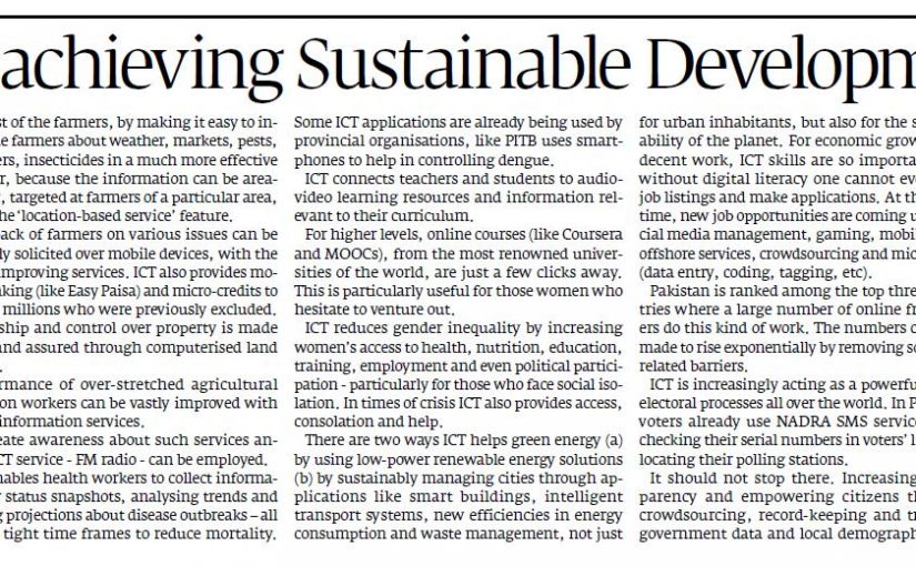 The Express Tribune – Role of ICT in achieving Sustainable Development Goals, 11-Dec-2016