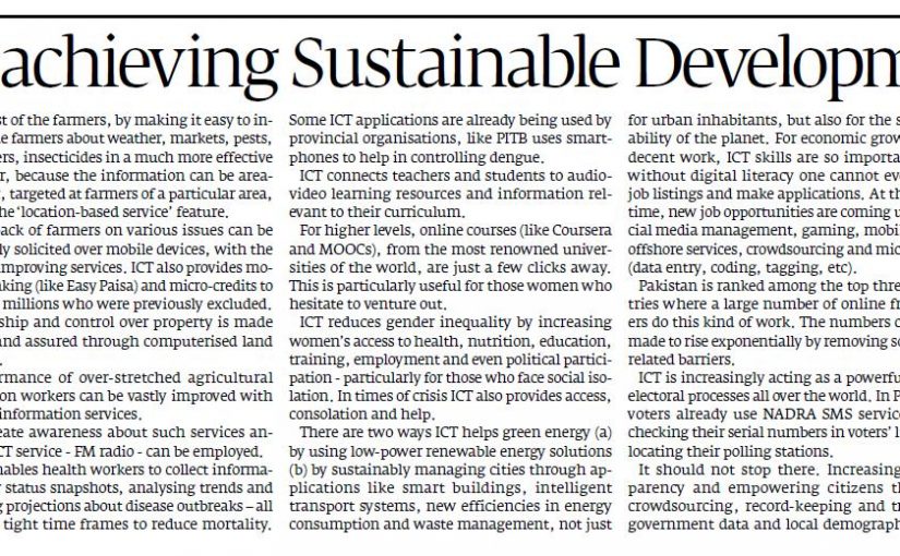 The Express Tribune – Role of ICT in achieving Sustainable Development Goals, 11-Dec-2016