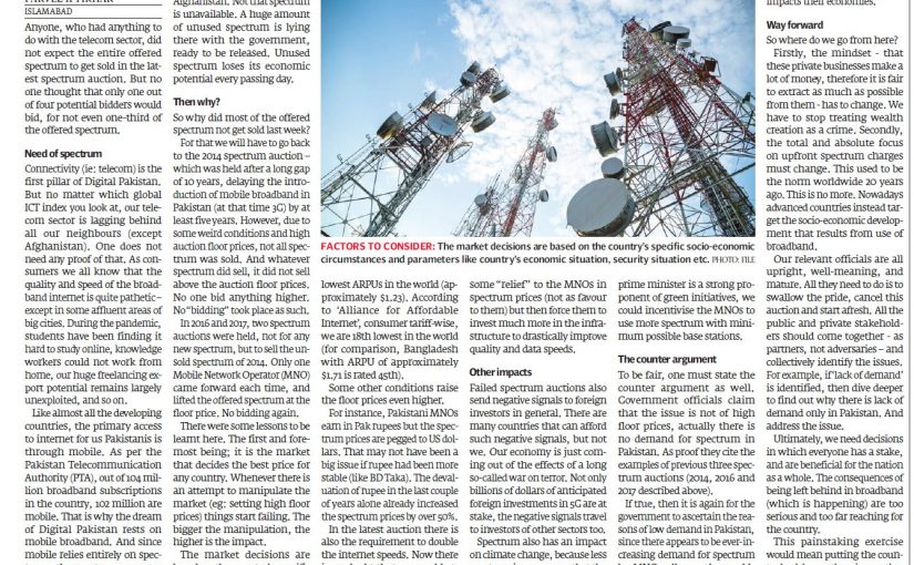 The Express Tribune: Lessons to take from spectrum auction, 13 September 2021