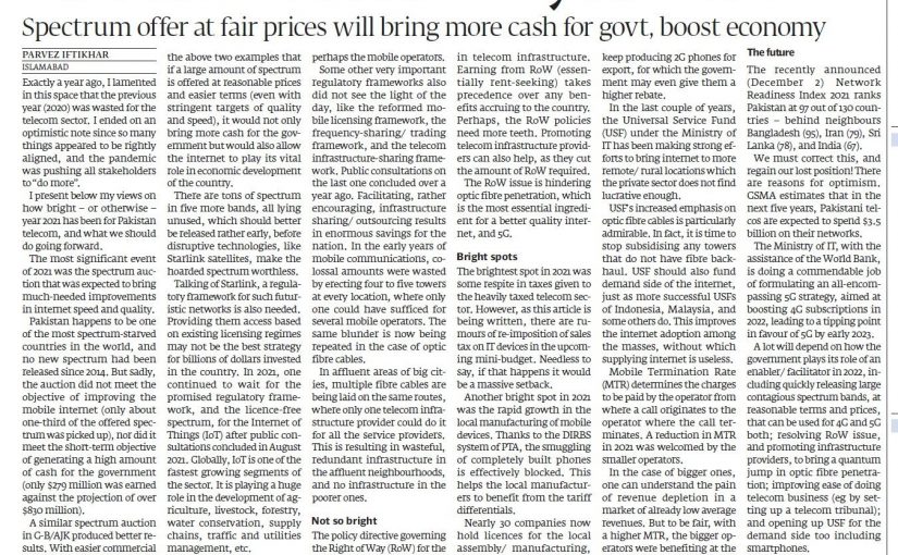 The Express Tribune: Telecom sector in year 2021, 20 December 2021