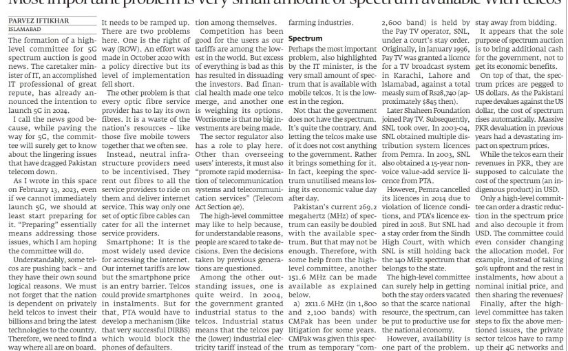 The Express Tribune: 5G body – a chance to resolve issues, 30 October 2023
