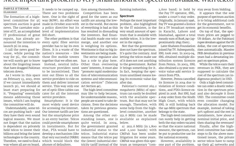 The Express Tribune: 5G body – a chance to resolve issues, 30 October 2023